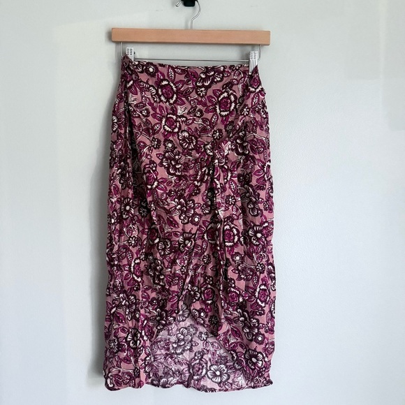 NWOT Faherty Pacifica Linen Wrap Skirt in Rose Desert Bloom Midi Length Floral - Picture 2 of 6